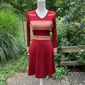 Vintage 70’s Knit Sweater Dress Ribbed V Neck